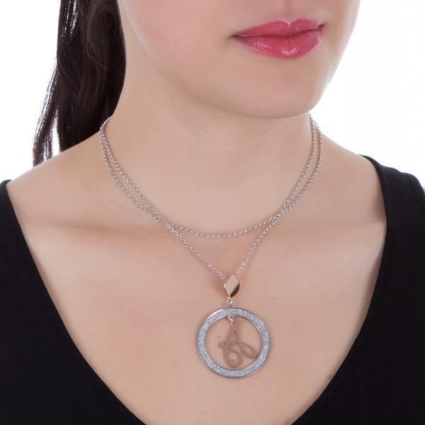 Collana Boccadamo Mediterranea Bronzo Argentato Pendente Tondo Argentato/Glitter Lettera D