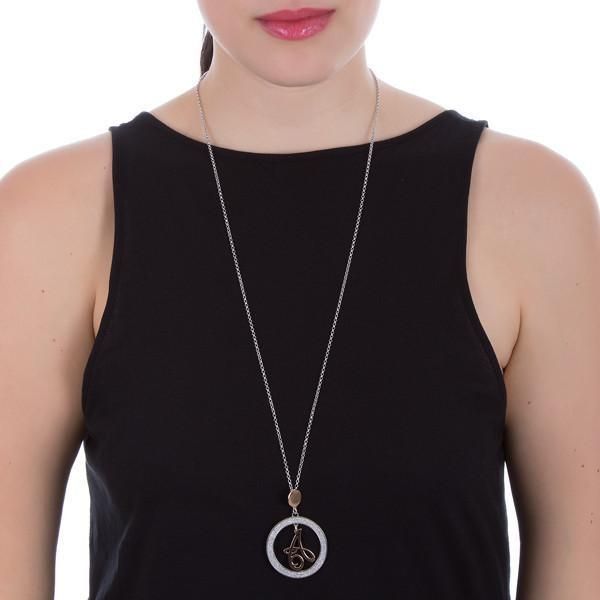 Collana Boccadamo Mediterranea Bronzo Argentato Pendente Tondo Argentato/Glitter Lettera D