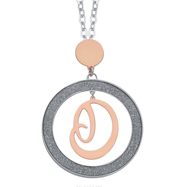 Collana Boccadamo Mediterranea Bronzo Argentato Pendente Tondo Argentato/Glitter Lettera D