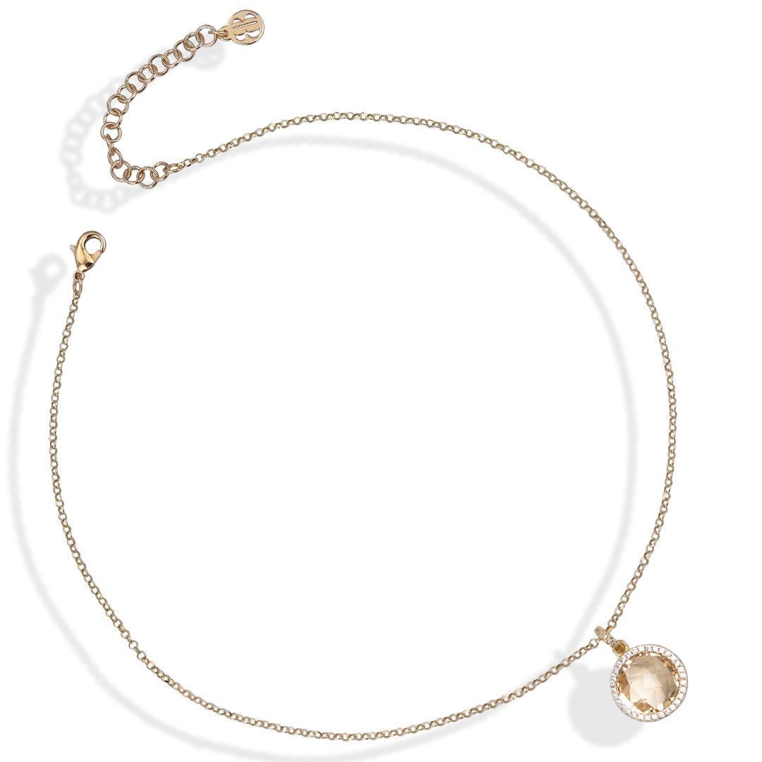 Collana Boccadamo Mediterranea Sharada Bronzo Pvd Oro Pendente Cristallo Contornato