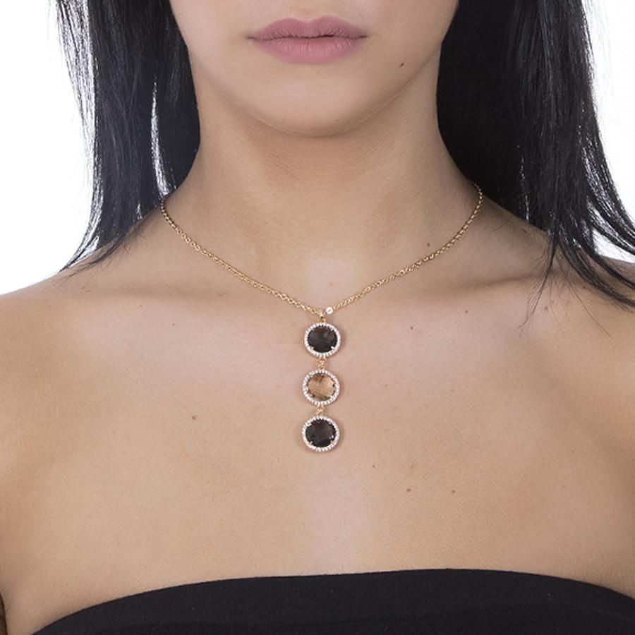 Collana Boccadamo Mediterranea Sharada Bronzo Pvd Oro Con Cristalli Sfaccettati e Contornati