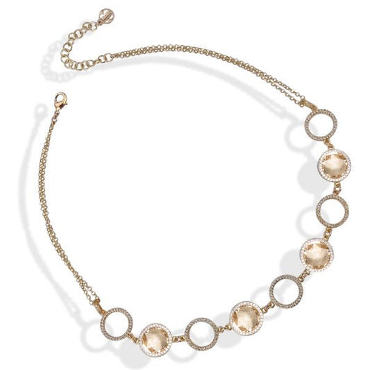 Collana a 2 Fili Boccadamo Mediterranea Sharada Bronzo Dorato Cerchi Contornati e Cristalli