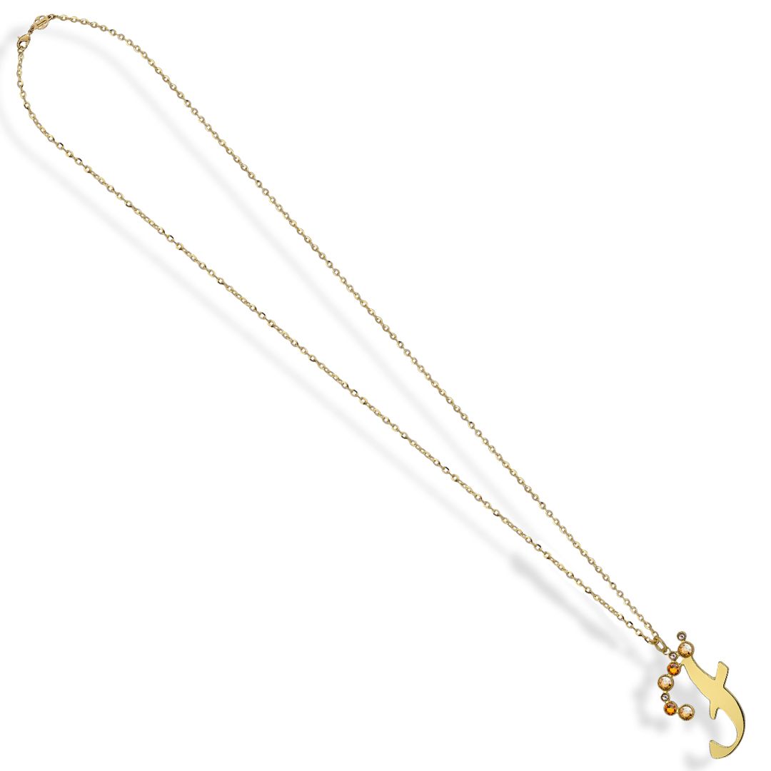 Collana Boccadamo Mediterranea Je Suis Bronzo Pvd Oro Pendente Lettera F Cristalli Ambra e Champagne