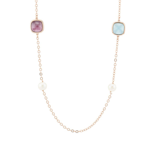 Collana Lunga Boccadamo Mediterranea Crisette Bronzo Pvd Oro Rosa Con Perle E Cristalli Multicolor