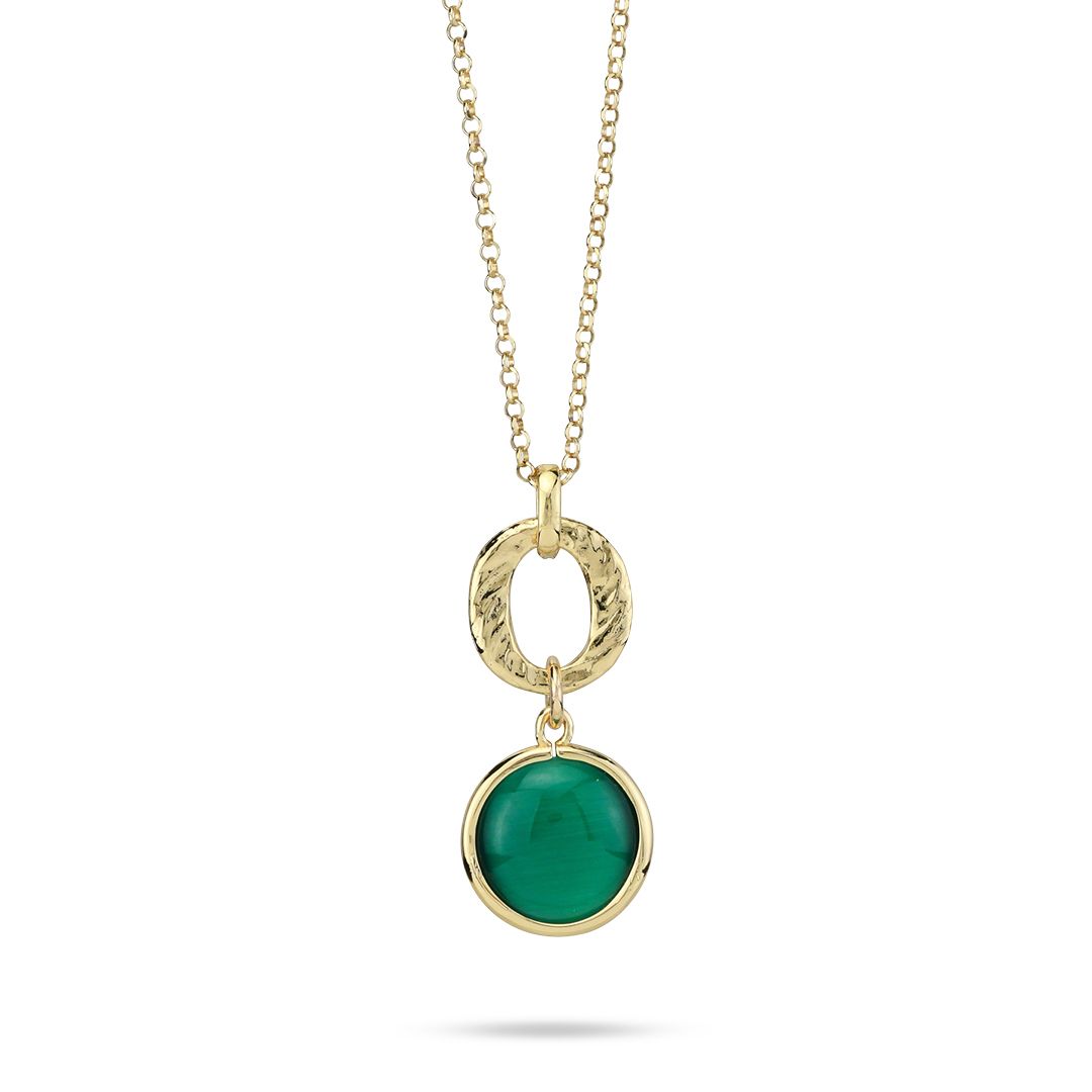 Collana Boccadamo Mediterranea Crisette Bronzo Pvd Oro Con Pendente Cristallo Verde