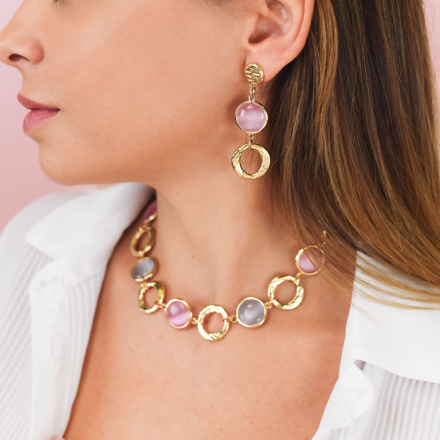 Collana Boccadamo Mediterranea Crisette Bronzo Pvd Oro Con Cristalli Cabochon