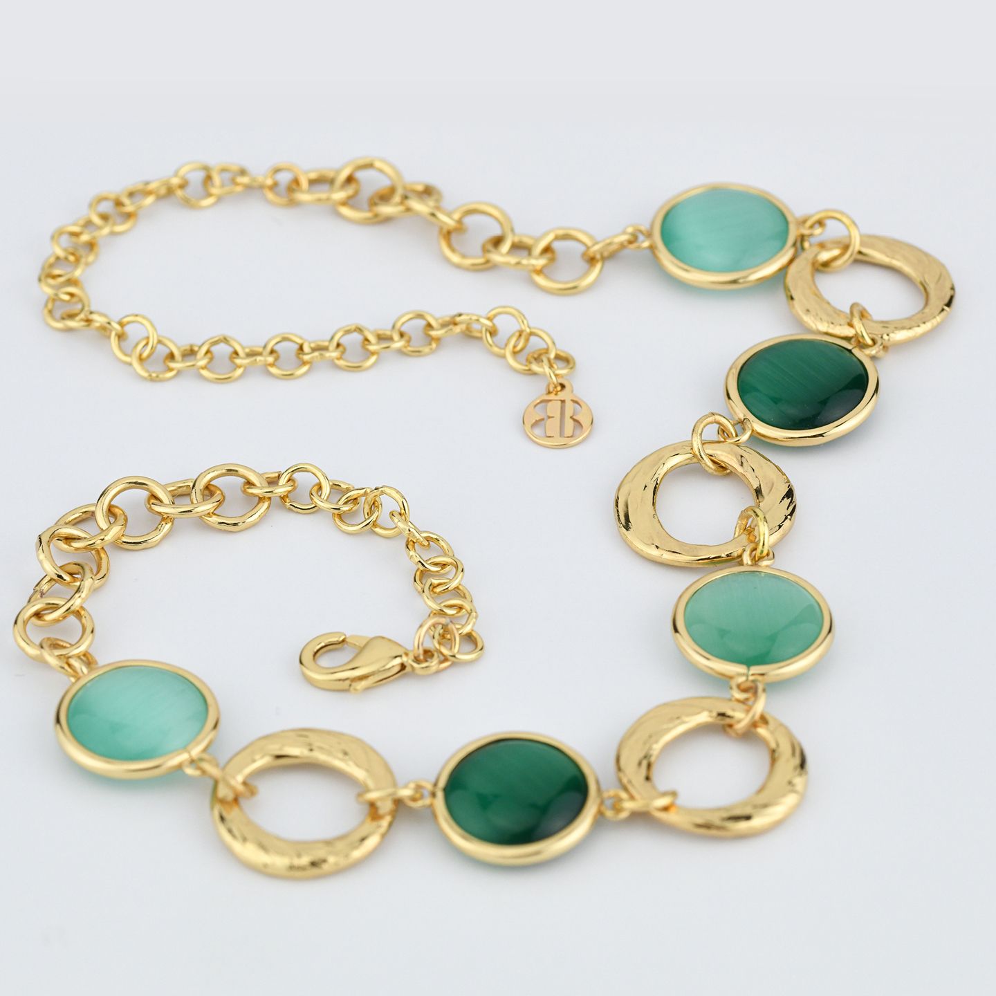 Collana Boccadamo Mediterranea Crisette Bronzo Pvd Oro e Cristalli Verdi