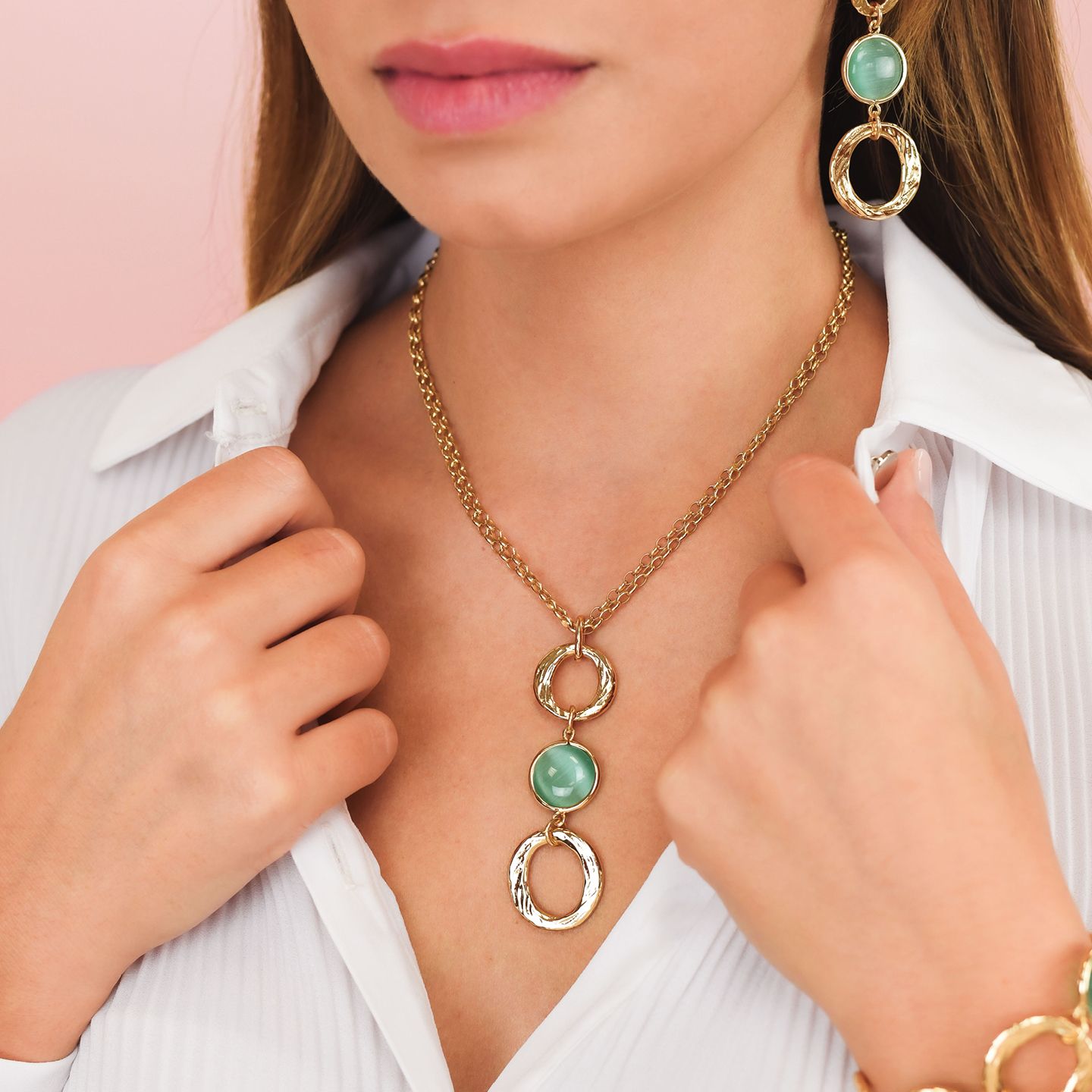 Collana Boccadamo Mediterranea Crisette Bronzo Pvd Oro Pendente con Cristallo