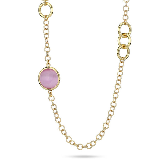 Collana Lunga Boccadamo Mediterranea Crisette Bronzo Pvd Oro con Cristalli Cabochon Rosa