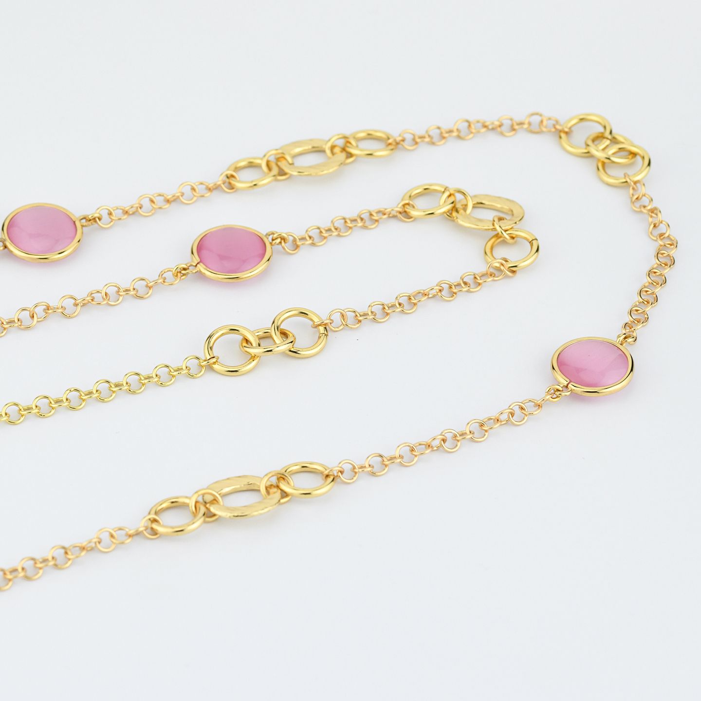 Collana Lunga Boccadamo Mediterranea Crisette Bronzo Pvd Oro con Cristalli Cabochon Rosa