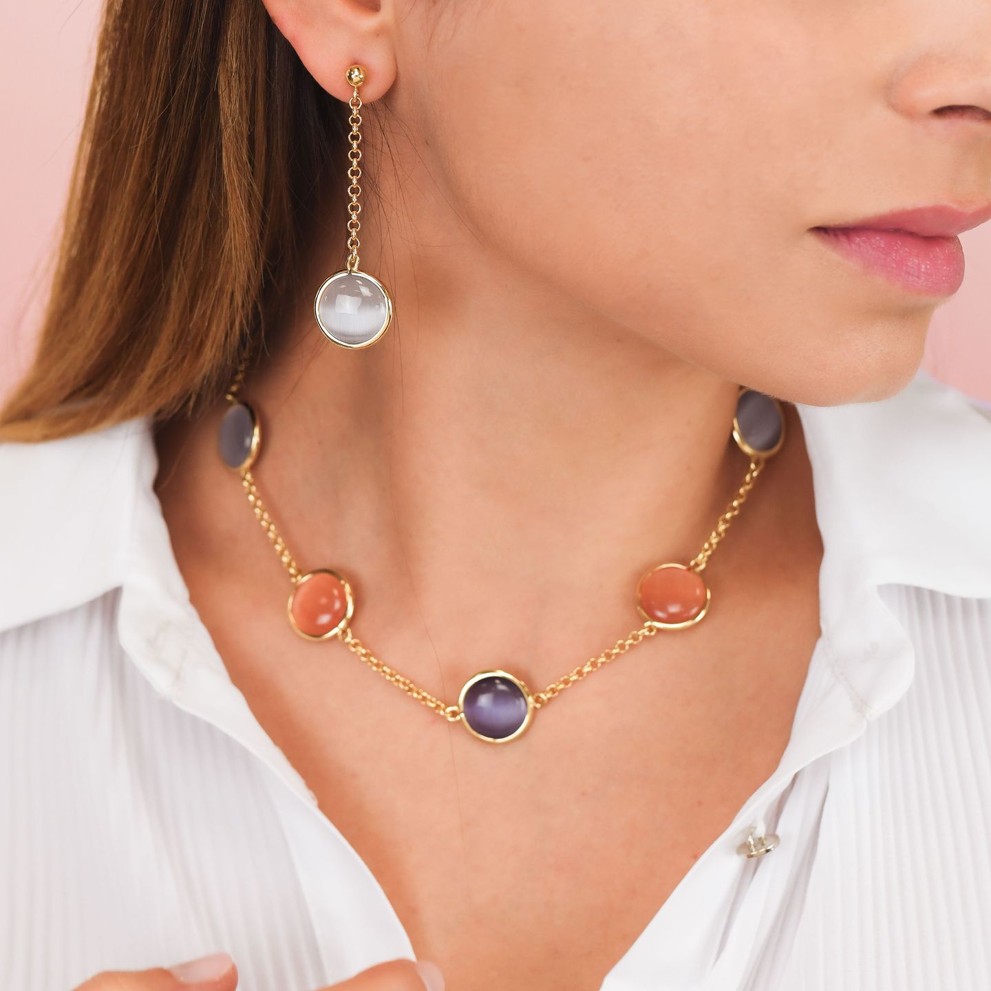 Collana Boccadamo Mediterranea Crisette Bronzo Pvd Oro e Cristalli Cabochon