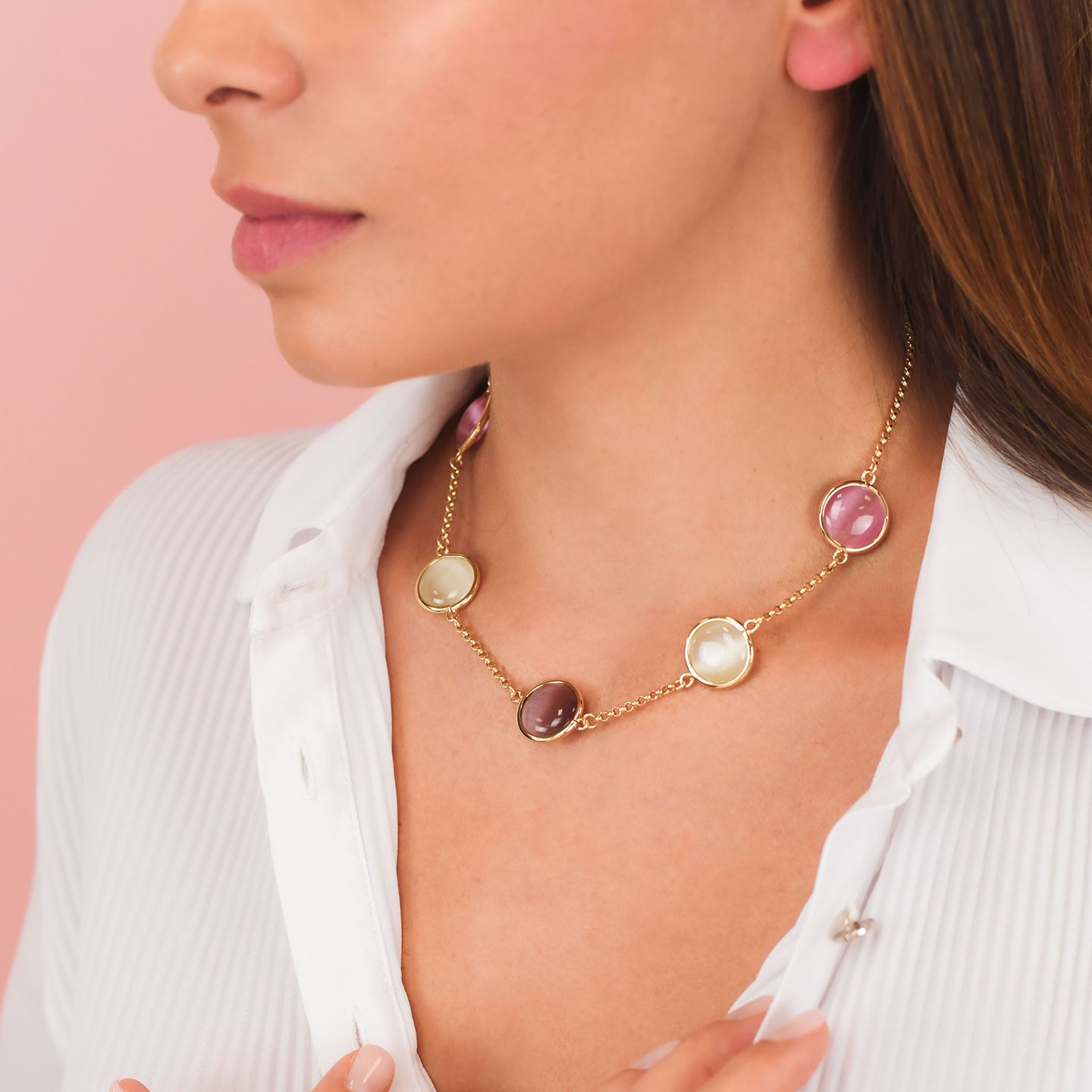 Collana Boccadamo Mediterranea Crisette Bronzo Pvd Oro Cristalli Cabochon