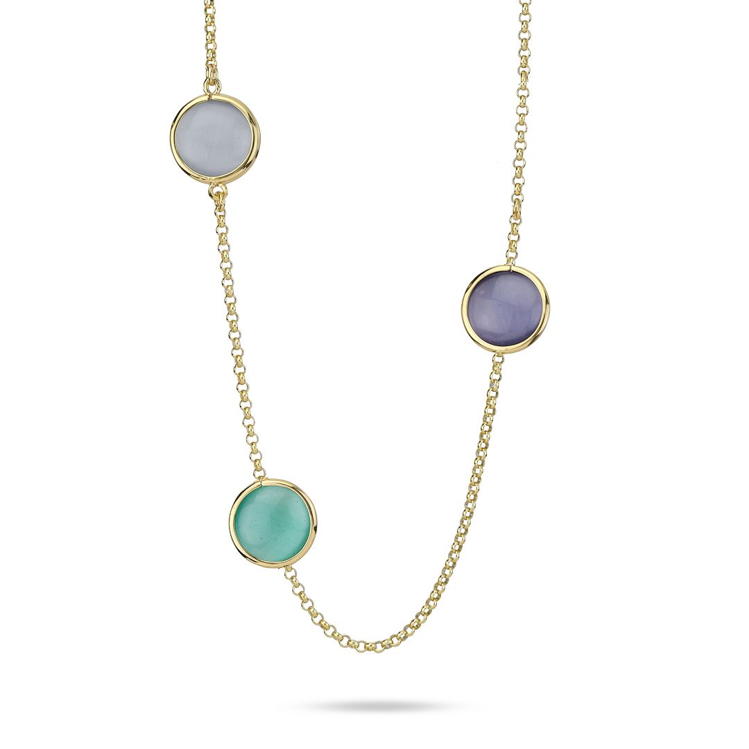 Collana Lunga Boccadamo Mediterranea Crisette Bronzo Pvd Oro Con Cristalli Cabochon