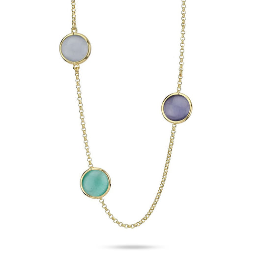 Collana Lunga Boccadamo Mediterranea Crisette Bronzo Pvd Oro Con Cristalli Cabochon
