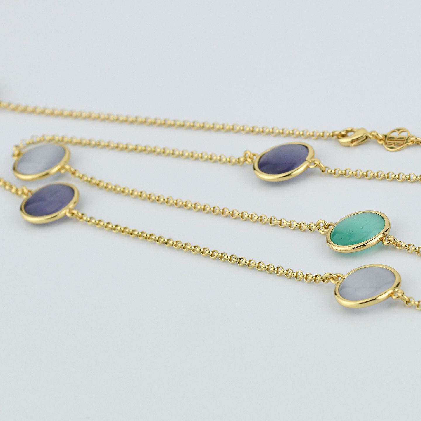 Collana Lunga Boccadamo Mediterranea Crisette Bronzo Pvd Oro Con Cristalli Cabochon