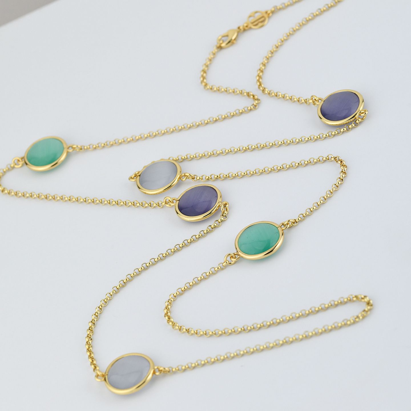 Collana Lunga Boccadamo Mediterranea Crisette Bronzo Pvd Oro Con Cristalli Cabochon
