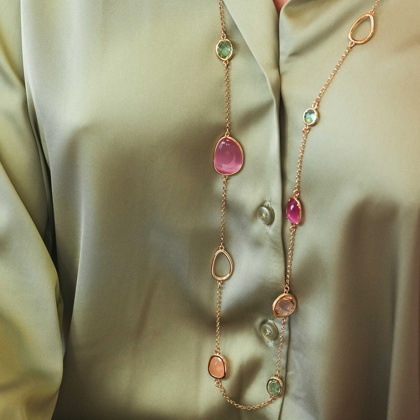 Collana Lunga Boccadamo Mediterranea Crisette Bronzo Pvd Oro e Cristalli