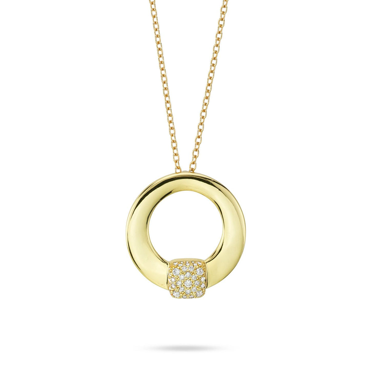 Collana Boccadamo Mediterranea Starry Bronzo Pvd Oro Pendente Cerchio Lucido con Pavè Di Cristalli