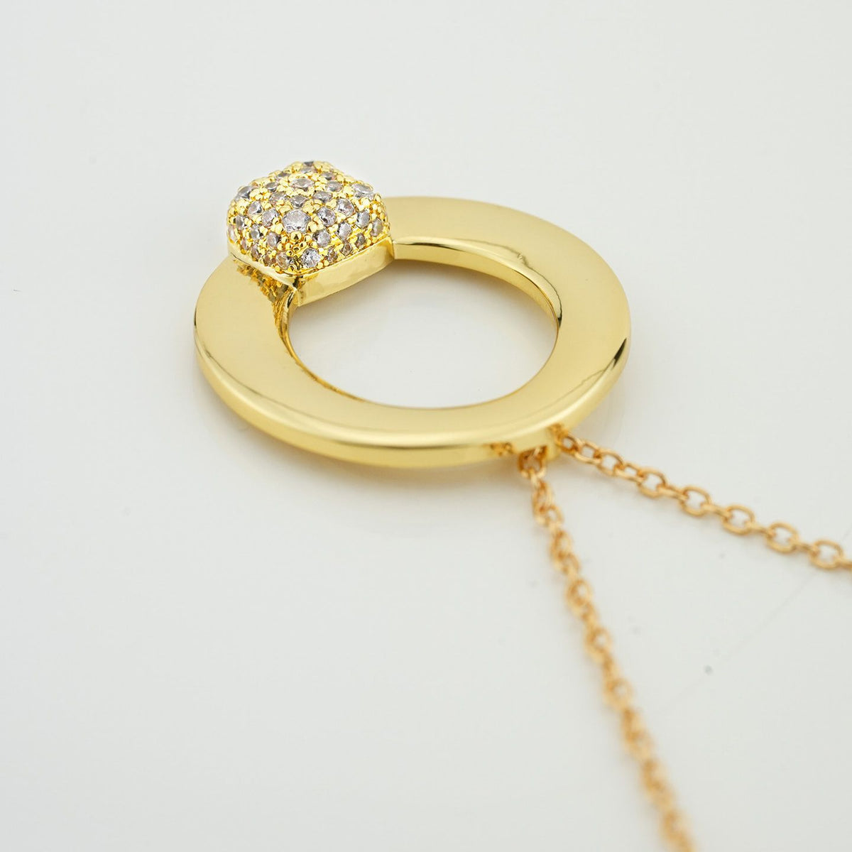 Collana Boccadamo Mediterranea Starry Bronzo Pvd Oro Pendente Cerchio Lucido con Pavè Di Cristalli