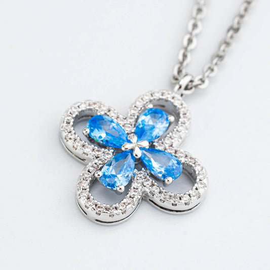 Collana Boccadamo Mediterranea Nexma Bronzo Pvd Bianco Pendente Fiore  Cristalli Azzurri Contornati