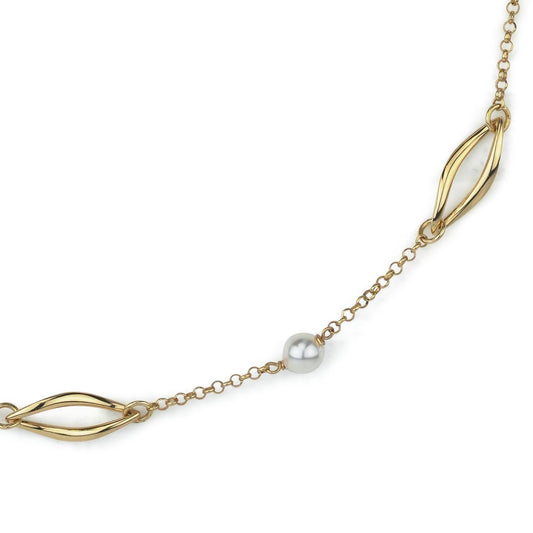 Collana Girocollo Boccadamo Mediterranea Crisette Bronzo Pvd Oro Maglia Rolò con Perle
