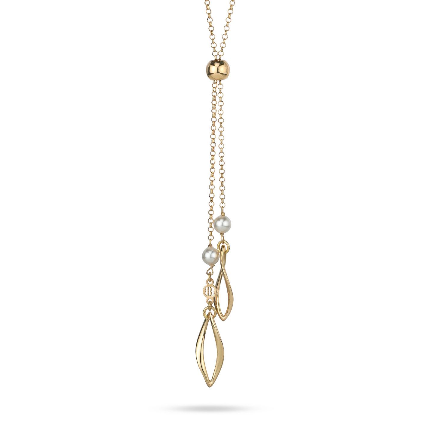 Collana Boccadamo Mediterranea Crisette Bronzo Pvd Oro Maglia Rolò Pendente Saliscendi e Perle