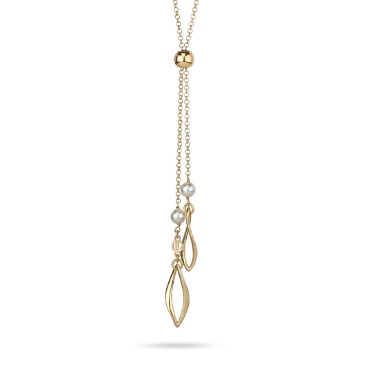Collana Boccadamo Mediterranea Crisette Bronzo Pvd Oro Maglia Rolò Pendente Saliscendi e Perle