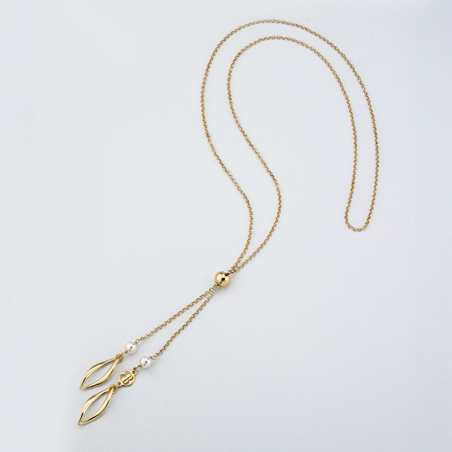 Collana Boccadamo Mediterranea Crisette Bronzo Pvd Oro Maglia Rolò Pendente Saliscendi e Perle