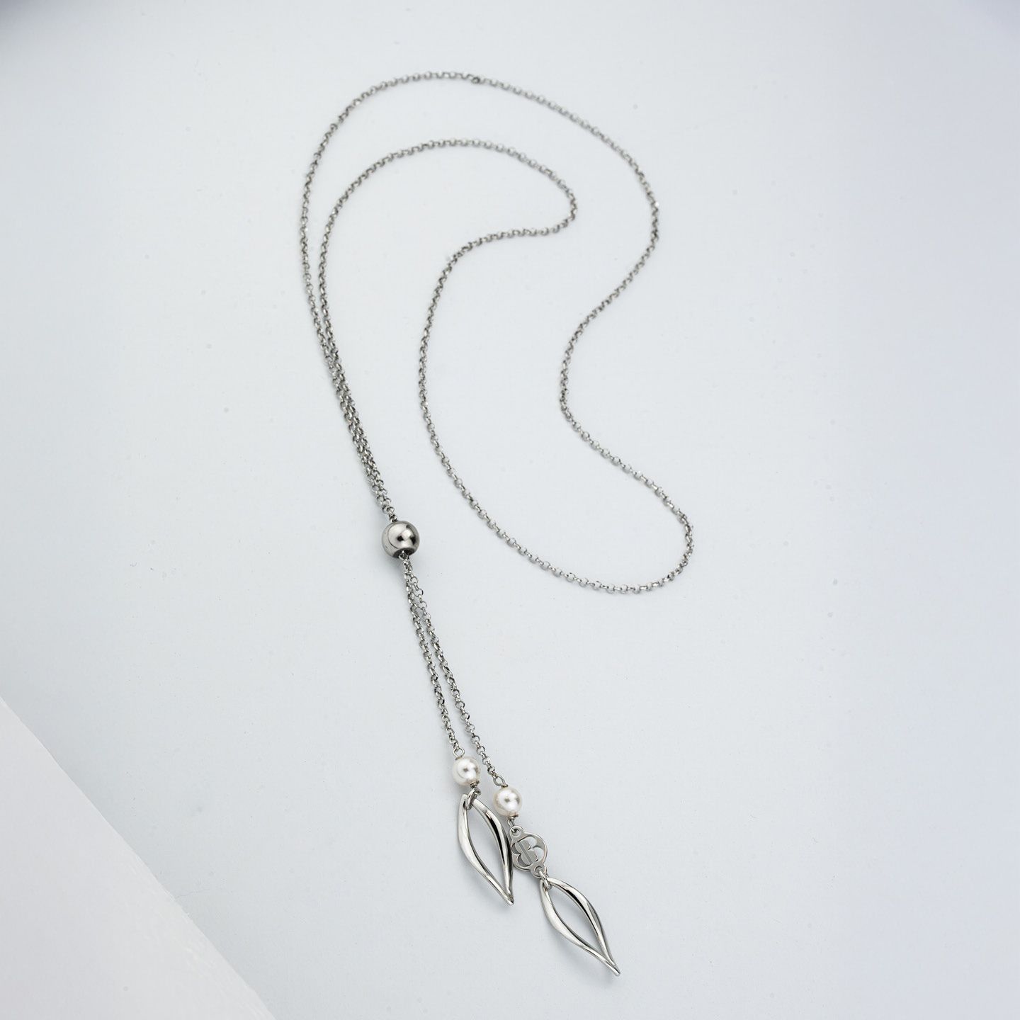 Collana Boccadamo Mediterranea Crisette Bronzo Rodiato Maglia Rolò Pendente Saliscendi e Perle