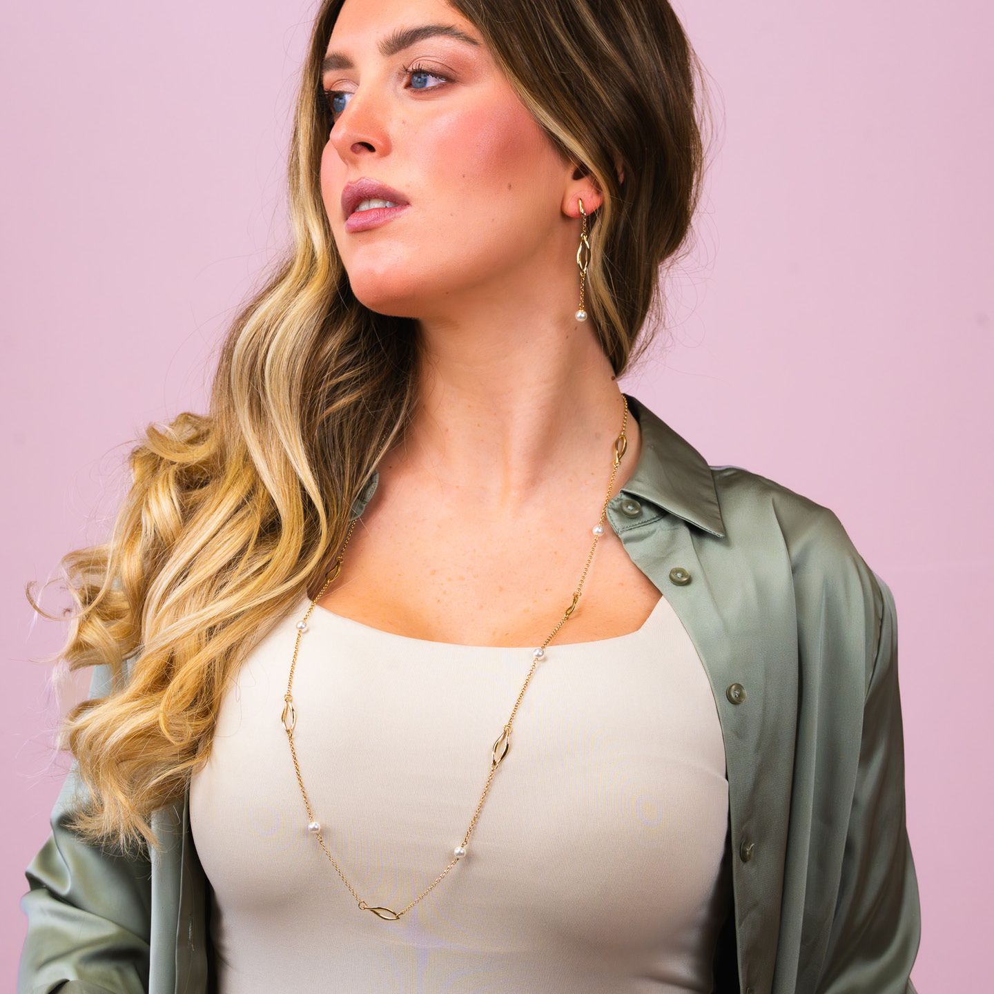 Collana Lunga Boccadamo Mediterranea Crisette Bronzo Pvd Oro e Perle