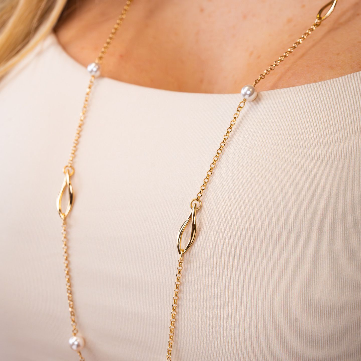 Collana Lunga Boccadamo Mediterranea Crisette Bronzo Pvd Oro e Perle