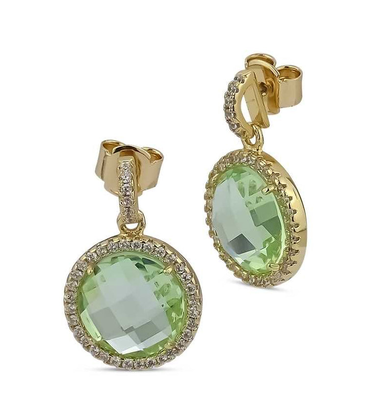 Orecchini Pendenti Boccadamo Mediterranea Sharada Bronzo Pvd Oro Cristallo Tondo Verde Contornato