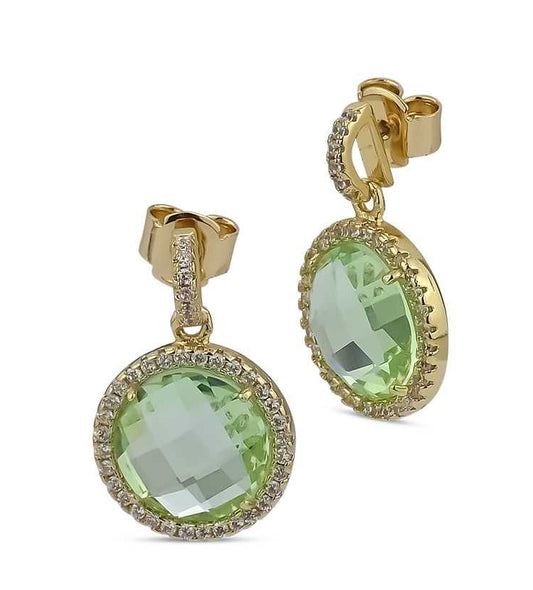 Orecchini Pendenti Boccadamo Mediterranea Sharada Bronzo Pvd Oro Cristallo Tondo Verde Contornato