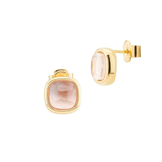 Orecchini Lobo Boccadamo Mediterranea Crisette Bronzo Pvd Oro Cristallo Quadrato Beige
