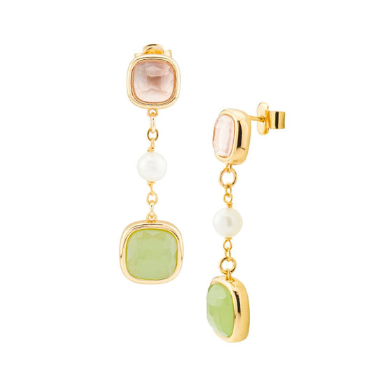 Orecchini Pendenti Boccadamo Mediterranea Crisette Bronzo Pvd Oro con Cristalli e Perla