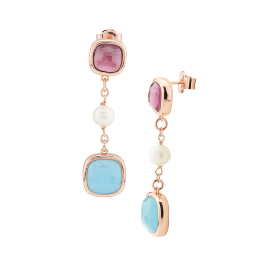 Orecchini Pendenti Boccadamo Mediterranea Crisette Bronzo Pvd Oro Rosa Cristalli e Perle