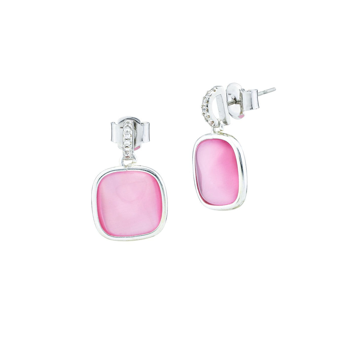 Orecchini Pendenti Boccadamo Mediterranea Crisette Bronzo Pvd Oro Bianco Cristallo Quadrato Rosa