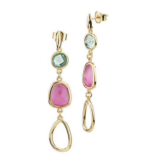 Orecchini Pendenti Boccadamo Mediterranea Bronzo Pvd Oro + Cristalli Multicolor