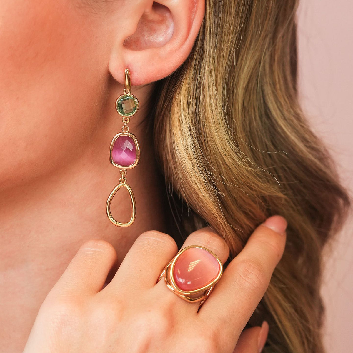 Orecchini Pendenti Boccadamo Mediterranea Bronzo Pvd Oro + Cristalli Multicolor