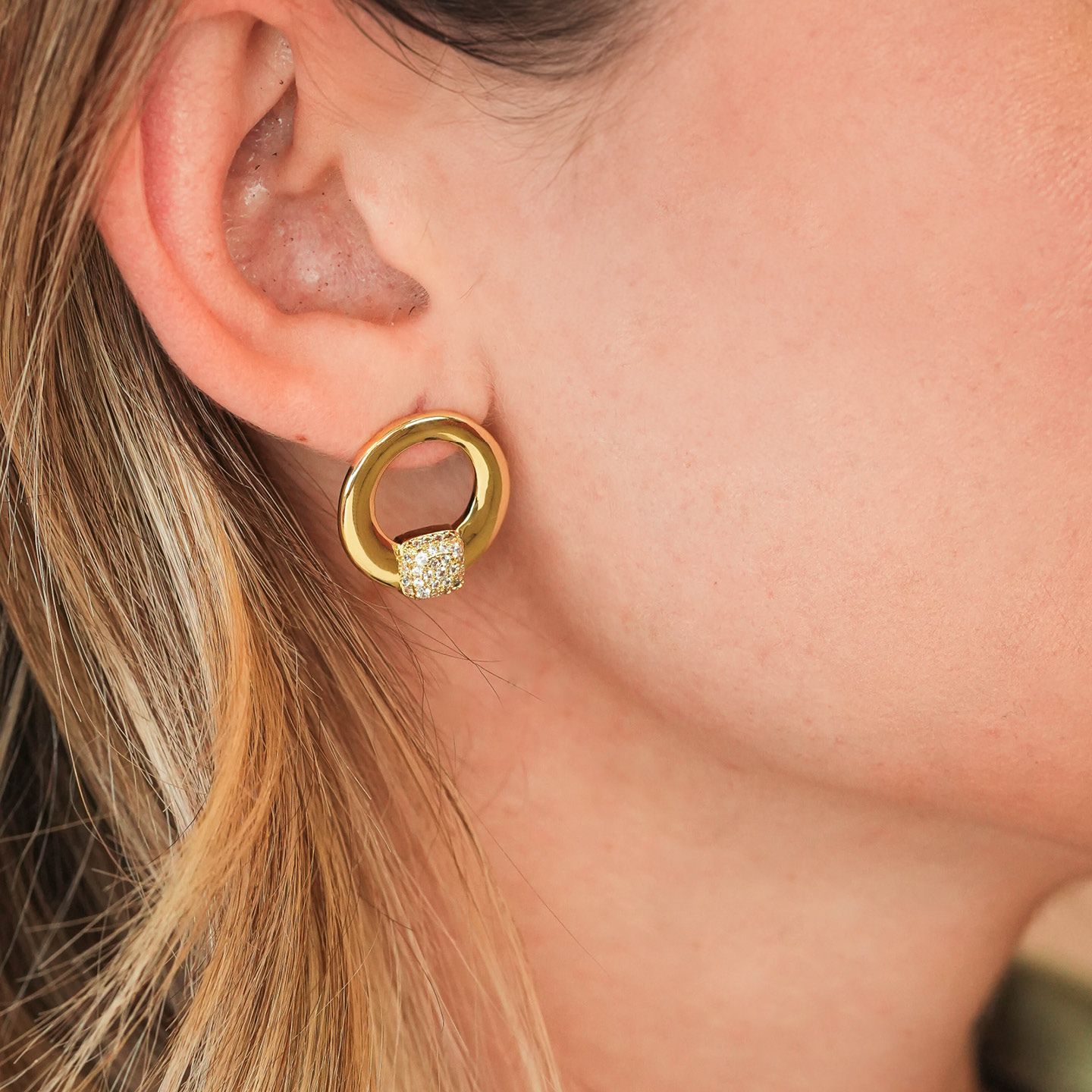 Orecchini Lobo Boccadamo Mediterranea Starry Bronzo Pvd Oro Con Pavè