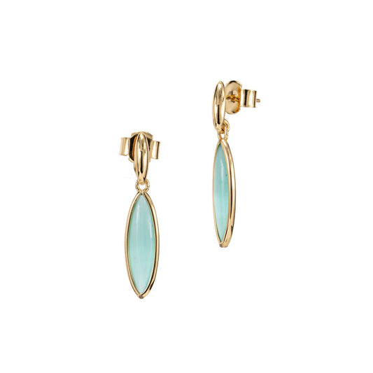Orecchini Pendenti Boccadamo Mediterranea Crisette Bronzo Pvd Oro Cristallo Navette Verde Acqua