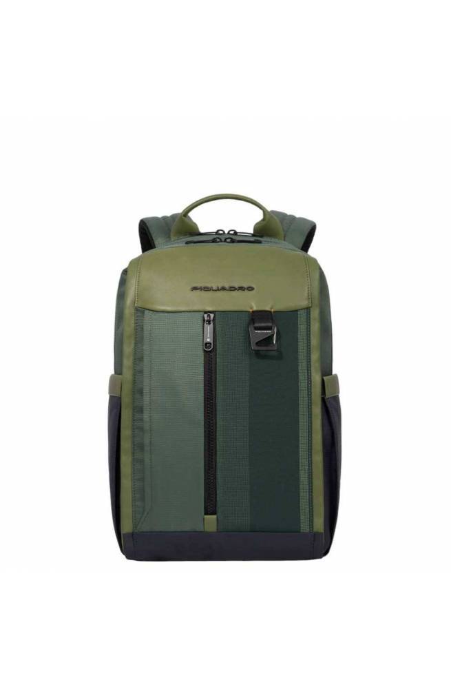 Zaini Piquadro Zaino Porta Pc Ipad In Tessuto Verde Inserti Pelle