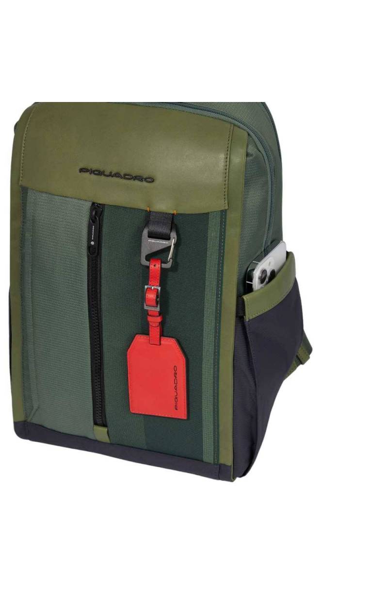 Zaini Piquadro Zaino Porta Pc Ipad In Tessuto Verde Inserti Pelle