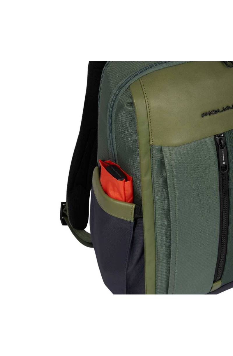 Zaini Piquadro Zaino Porta Pc Ipad In Tessuto Verde Inserti Pelle