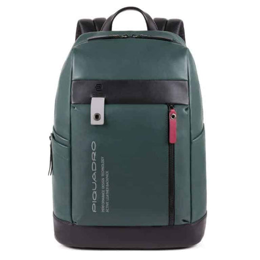 Zaini Piquadro Zaino Porta Pc Ipad Protezione Antiurto In Pelle Verde