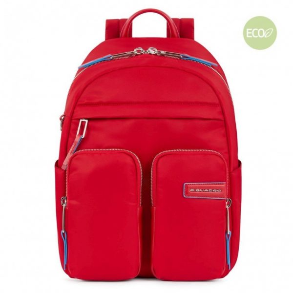 Zaini Piquadro Zaino Porta Pc Ipad In Nylon Inserto Pelle Rossa