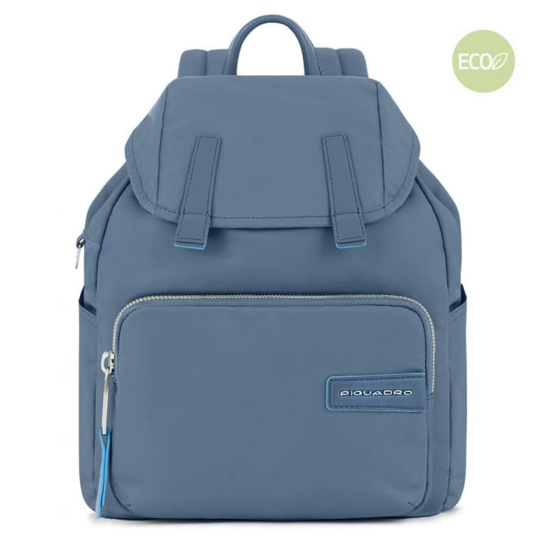 Zaini Piquadro Zaino Donna Porta Ipad In Tessuto Inserti Pelle Azzurra