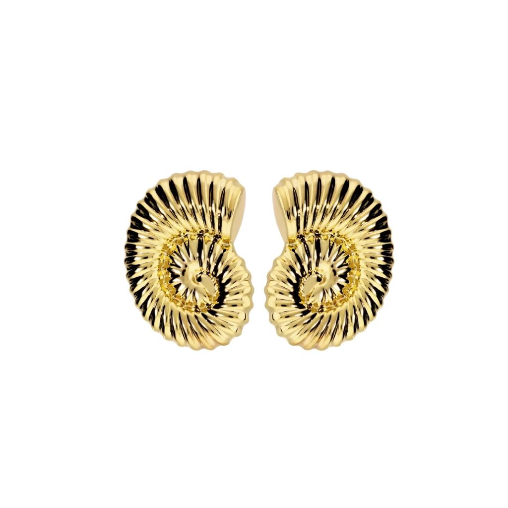 Orecchini Etrusca Gioielli Lega Golden Placcata Oro 18 Kt Conchiglia Rigata