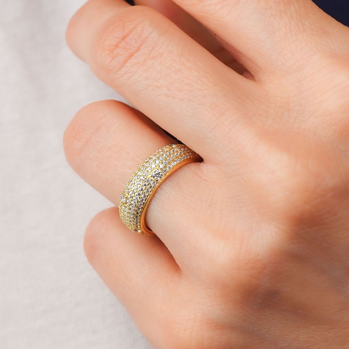 Anello a Fascia Boccadamo Sophie Regolabile Argento Dorato Con Pavè Di Zirconi