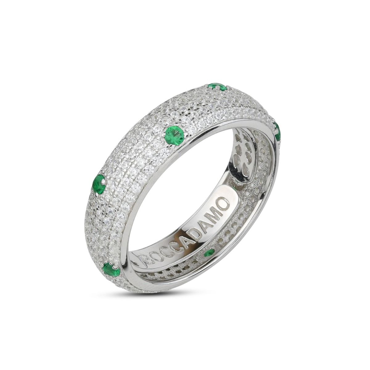 Anello Regolabile a Fascia Boccadamo Sophie Argento Pavè Zirconi Verdi